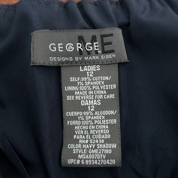 George By Mark Eisen Navy Blue Linen Look Dress Woman Size 12 Strapless - Picture 3 of 9